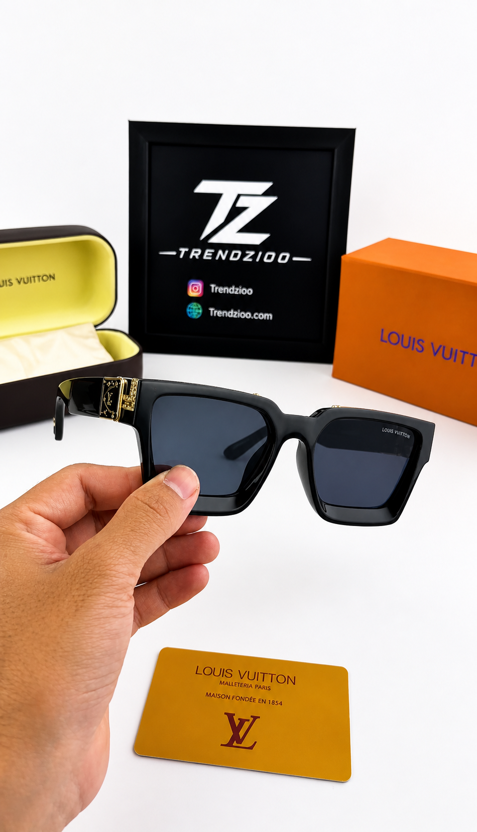 Luxury Black Square Sunglasses with Gold Detailing – Premium UV Protection Shades