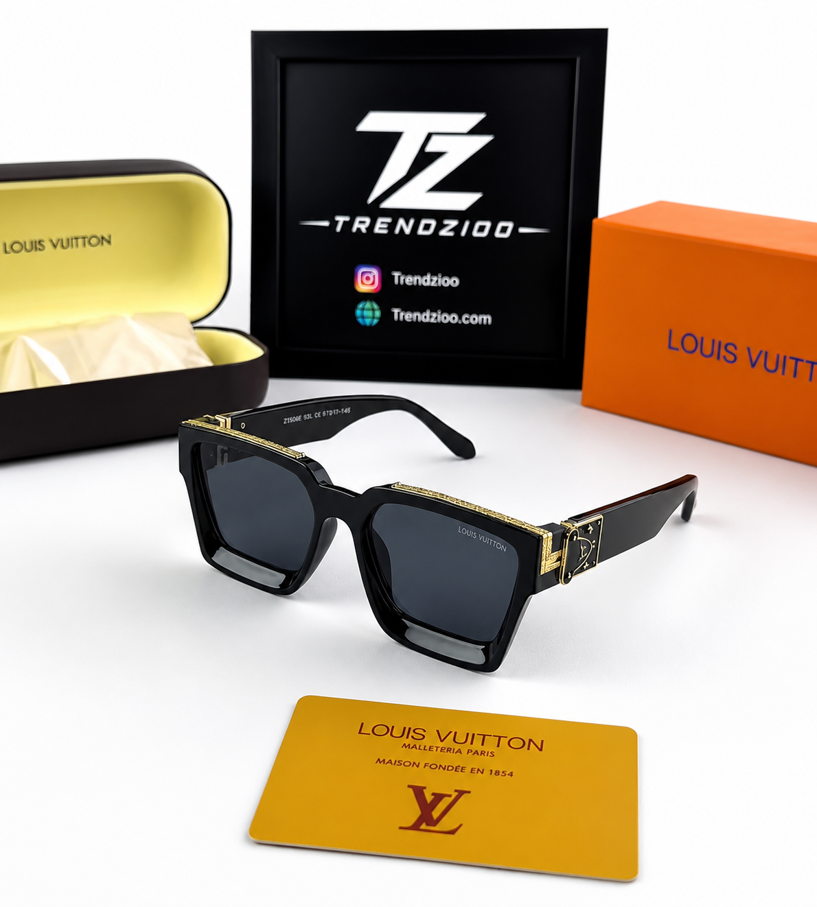 Luxury Black Square Sunglasses with Gold Detailing – Premium UV Protection Shades