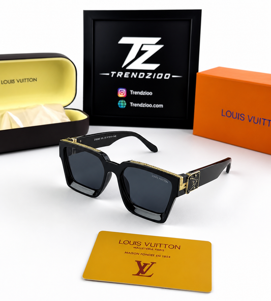 Luxury Black Square Sunglasses with Gold Detailing – Premium UV Protection Shades