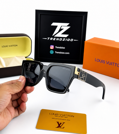 Luxury Black Square Sunglasses with Gold Detailing – Premium UV Protection Shades