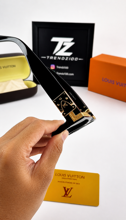 Luxury Black Square Sunglasses with Gold Detailing – Premium UV Protection Shades