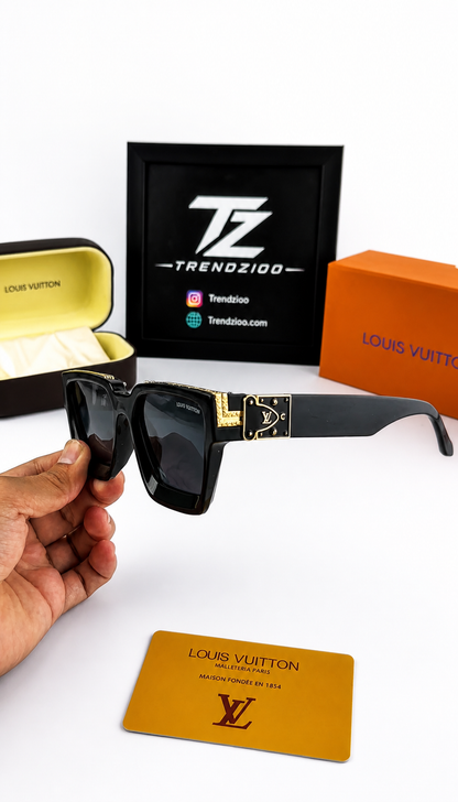 Luxury Black Square Sunglasses with Gold Detailing – Premium UV Protection Shades