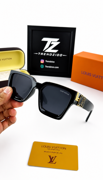 Luxury Black Square Sunglasses with Gold Detailing – Premium UV Protection Shades