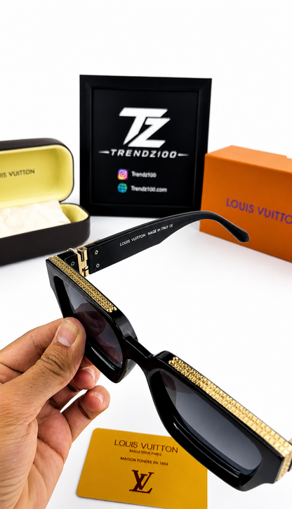 Luxury Black Square Sunglasses with Gold Detailing – Premium UV Protection Shades